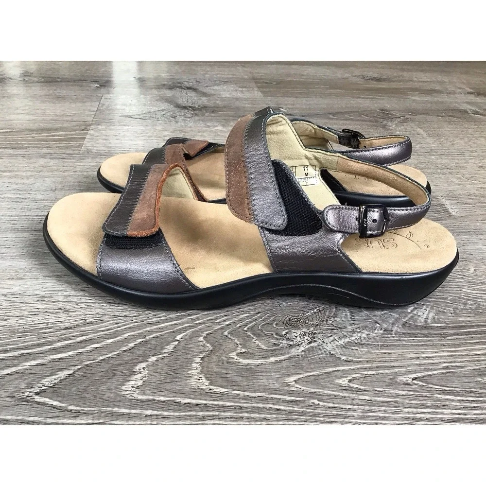 SAS Nudu Sandals Shoes Womens Size 11 M Gunmetal Bronze Leather Orthotic